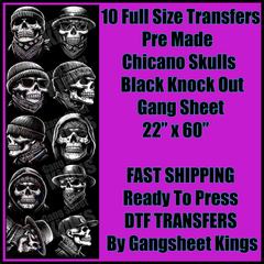 Chicano Skulls Black Knock Out Gangsheet