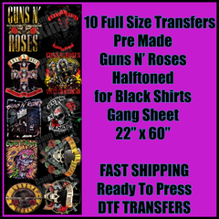 Guns N Roses Halftoned for Black Shirts Gangsheet