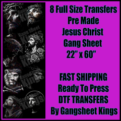 Jesus Christ Halftoned Christian for Black Shirts Gangsheet