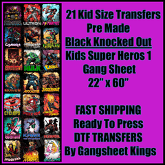 Kids Super Heros 1 Black Knocked Out Gangsheet