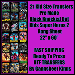 Kids Super Heros 2 Black Knocked Out Gangsheet