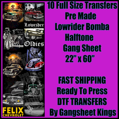 Lowrider Bomba Halftone for Black Shirts Gangsheet