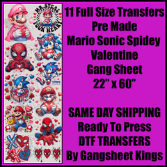 Full Size Mario, Sonic, Spiderman Valentine Gang Sheet