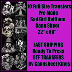 Sad Girl Halftone for Black Shirts Gangsheet