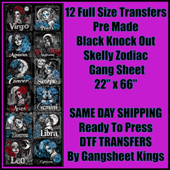 Skelly Zodiac Black Knocked Out Gangsheet