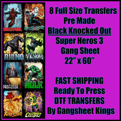 Super Hero 3 Black Knocked Out Gangsheet