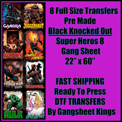 Super Hero 8 Black Knocked Out Gangsheet