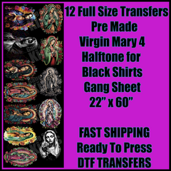 Virgin Mary 4 Halftone for Black Shirts Gangsheet