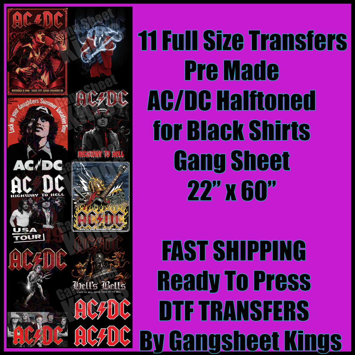 AC/DC Halftoned for Black Shirts Gangsheet