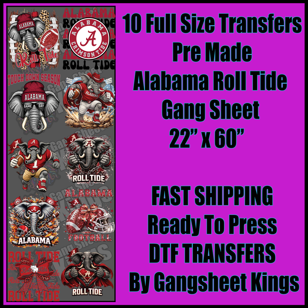 Alabama Roll Tide Gangsheet