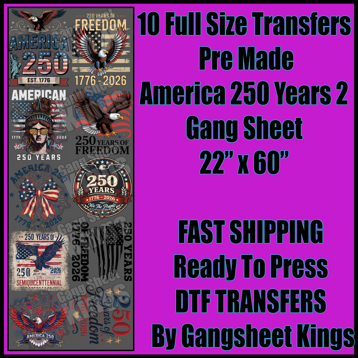America 250 Years 2 Gangsheet | Fourth of July