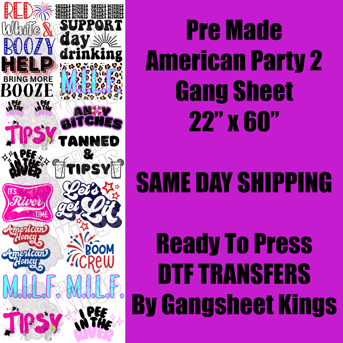 American Party 2 Gang Sheet