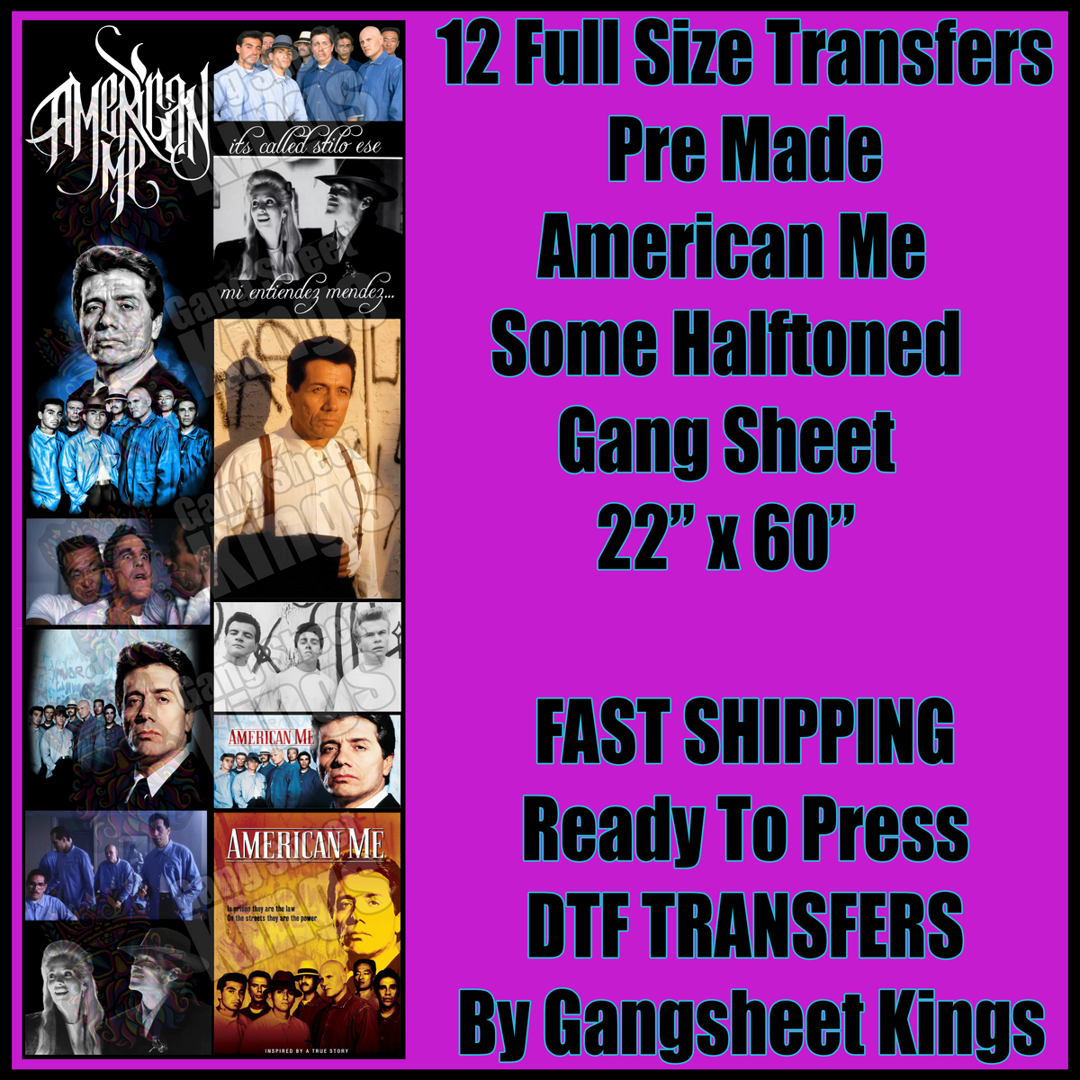 American Me Some Halftoned for Black Shirts Gangsheet
