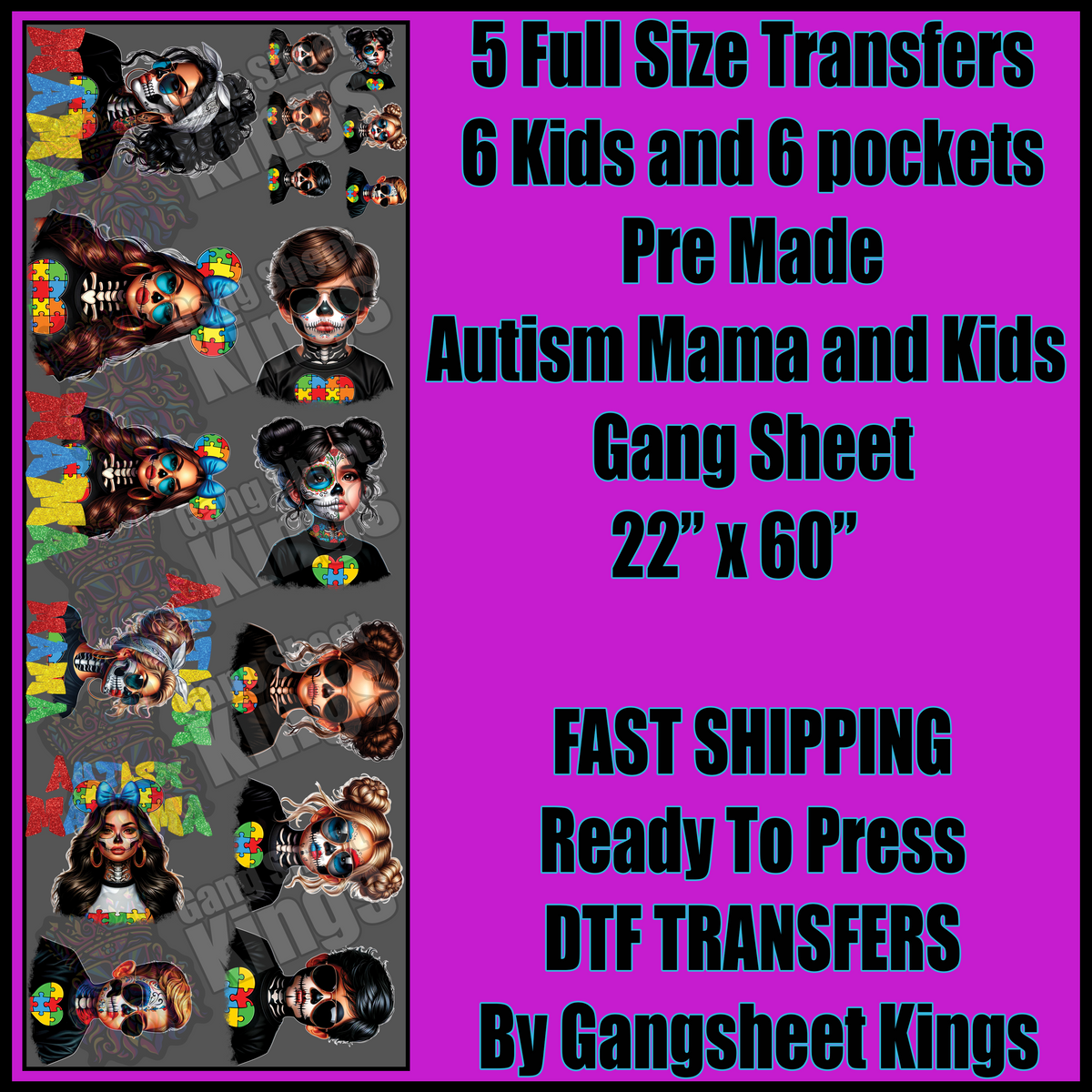Autism Mama and Kids Gangsheet