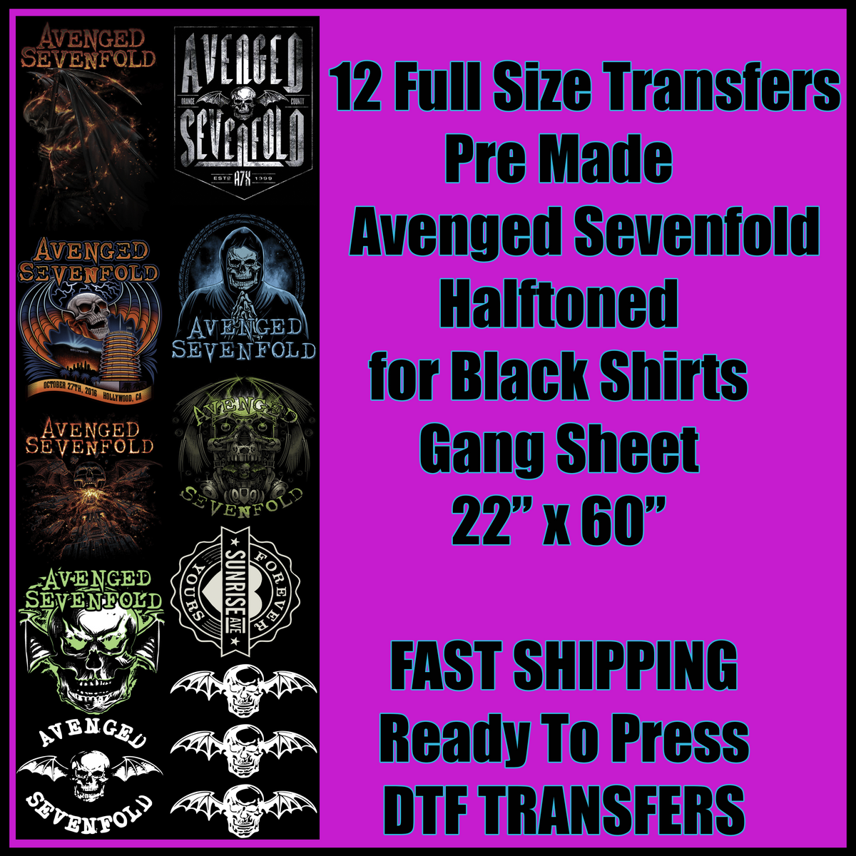 Avenged Sevenfold Halftoned for Black Shirts Gangsheet