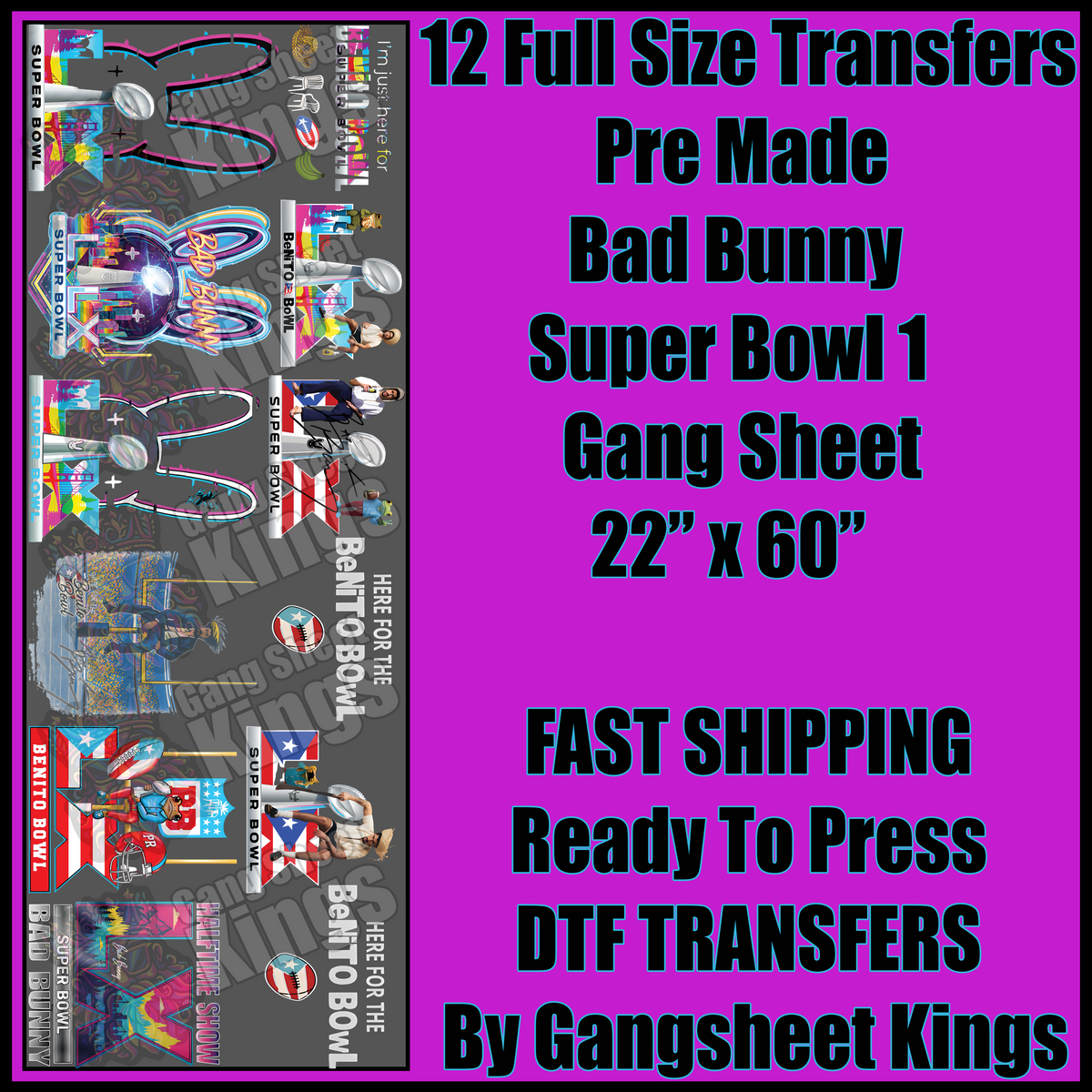 Bad Bunny Super Bowl 1 Gangsheet