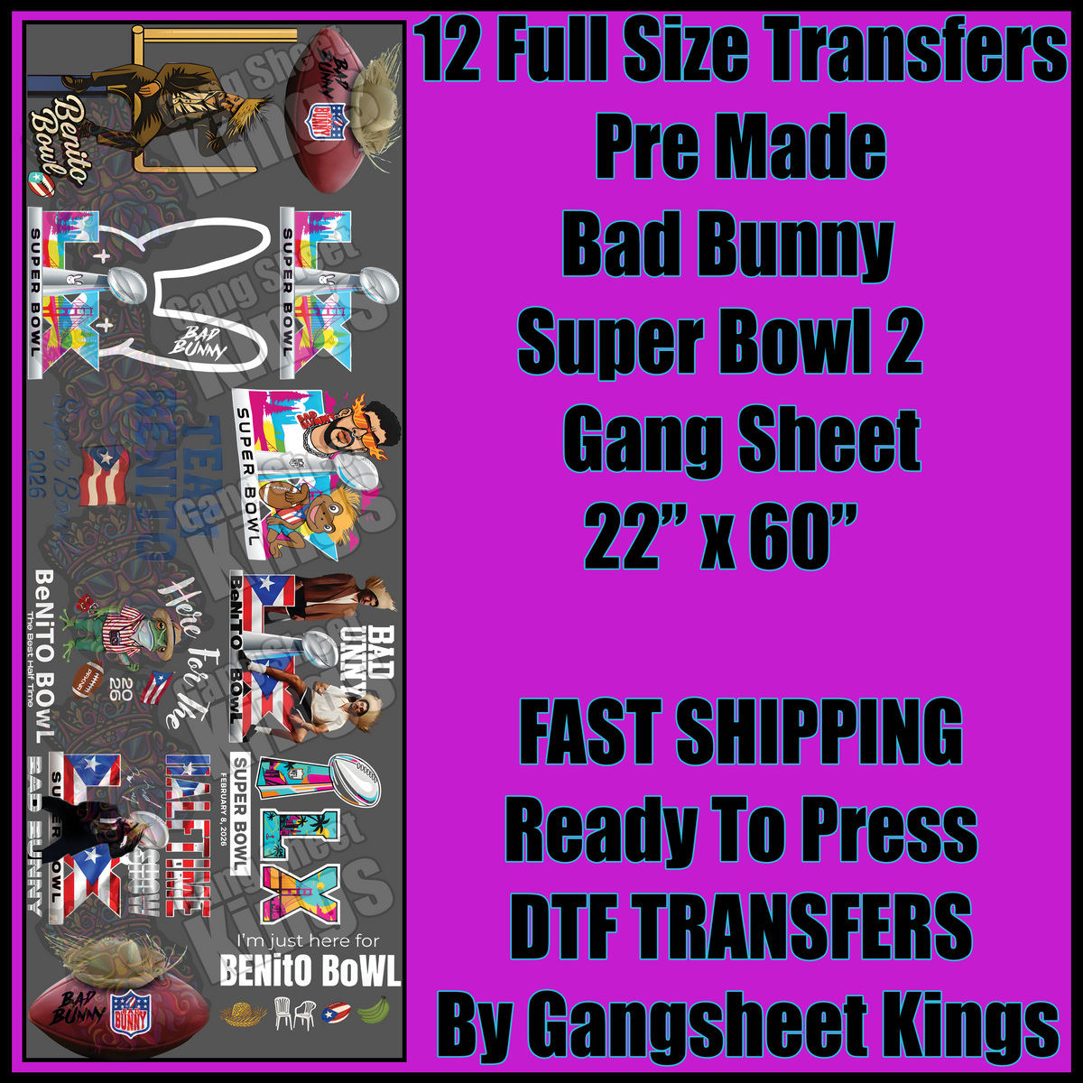 Bad Bunny Super Bowl 2 Gangsheet