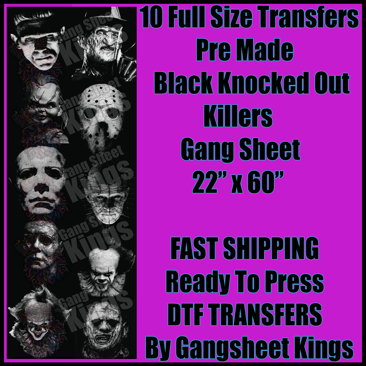 Black Knock Out Killers Halloween Gangsheet