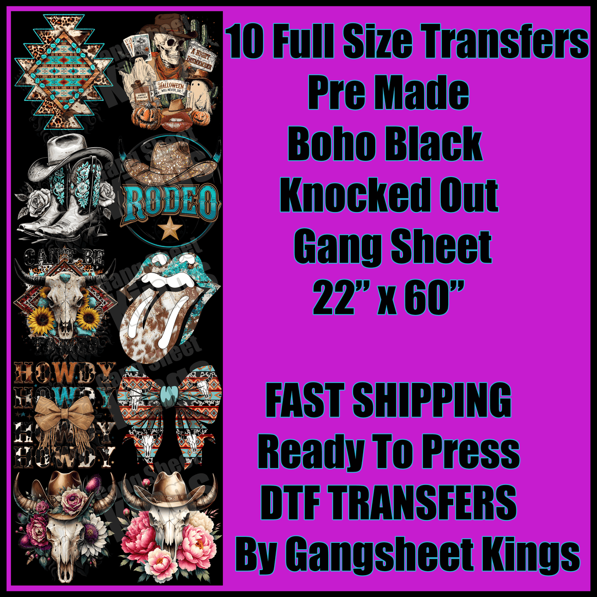 Boho Western Black Knocked Out Gangsheet