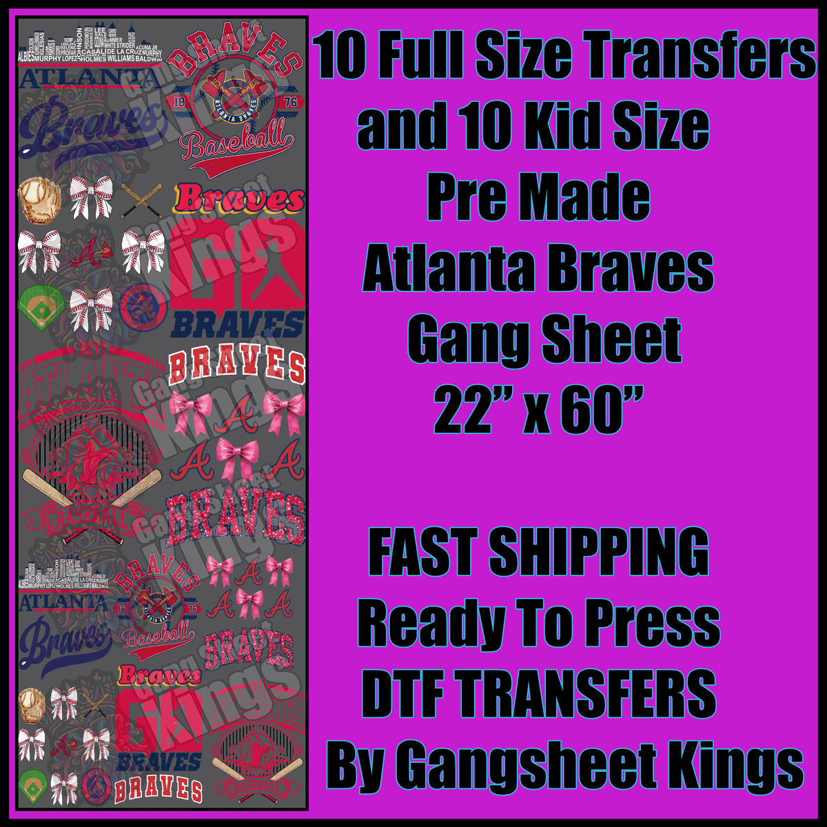 Atlanta Braves Baseball Gangsheet