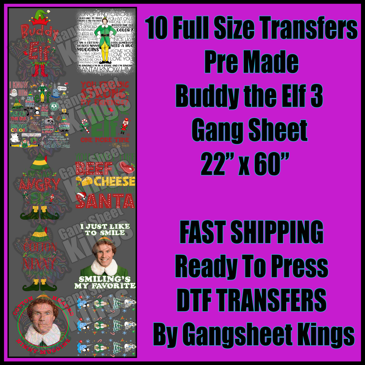 Buddy the Elf Christmas 3 Gangsheet