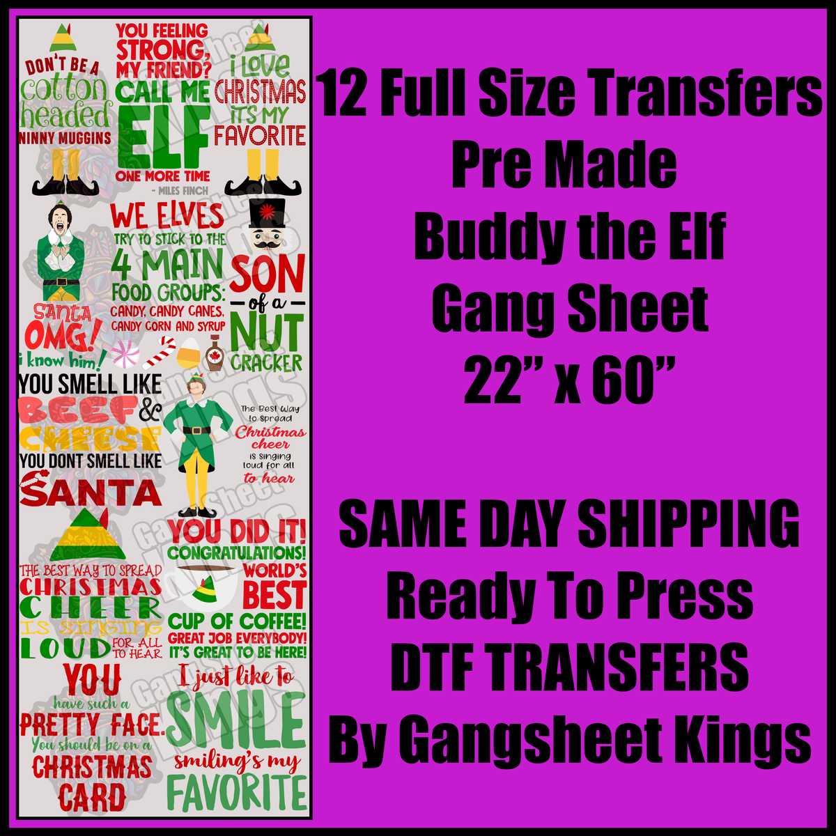Buddy the Elf Christmas 1 Gangsheet