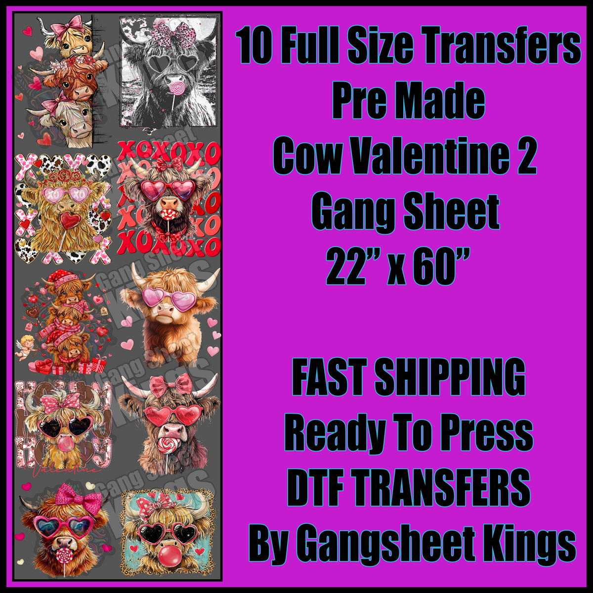 Cow Valentine 2 Gang Sheet