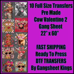 Cow Valentine 2 Gang Sheet