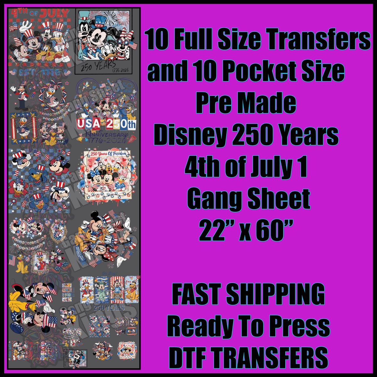 Disney 250 Years 4th of July 1 Gangsheet