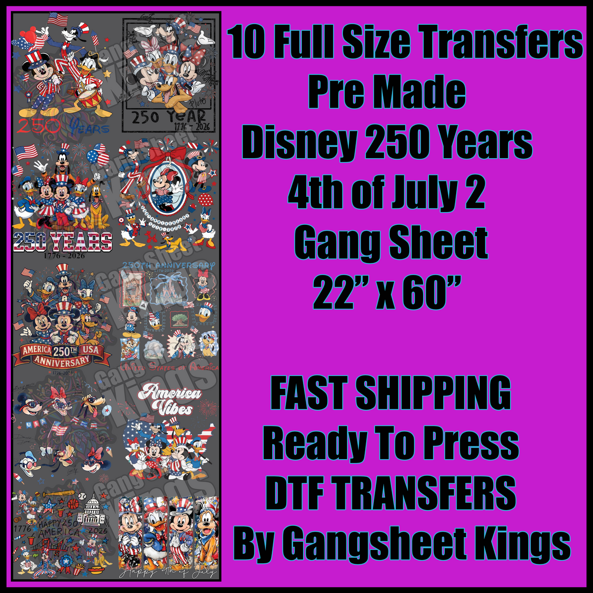 Disney 250 Years 4th of July 2 Gangsheet