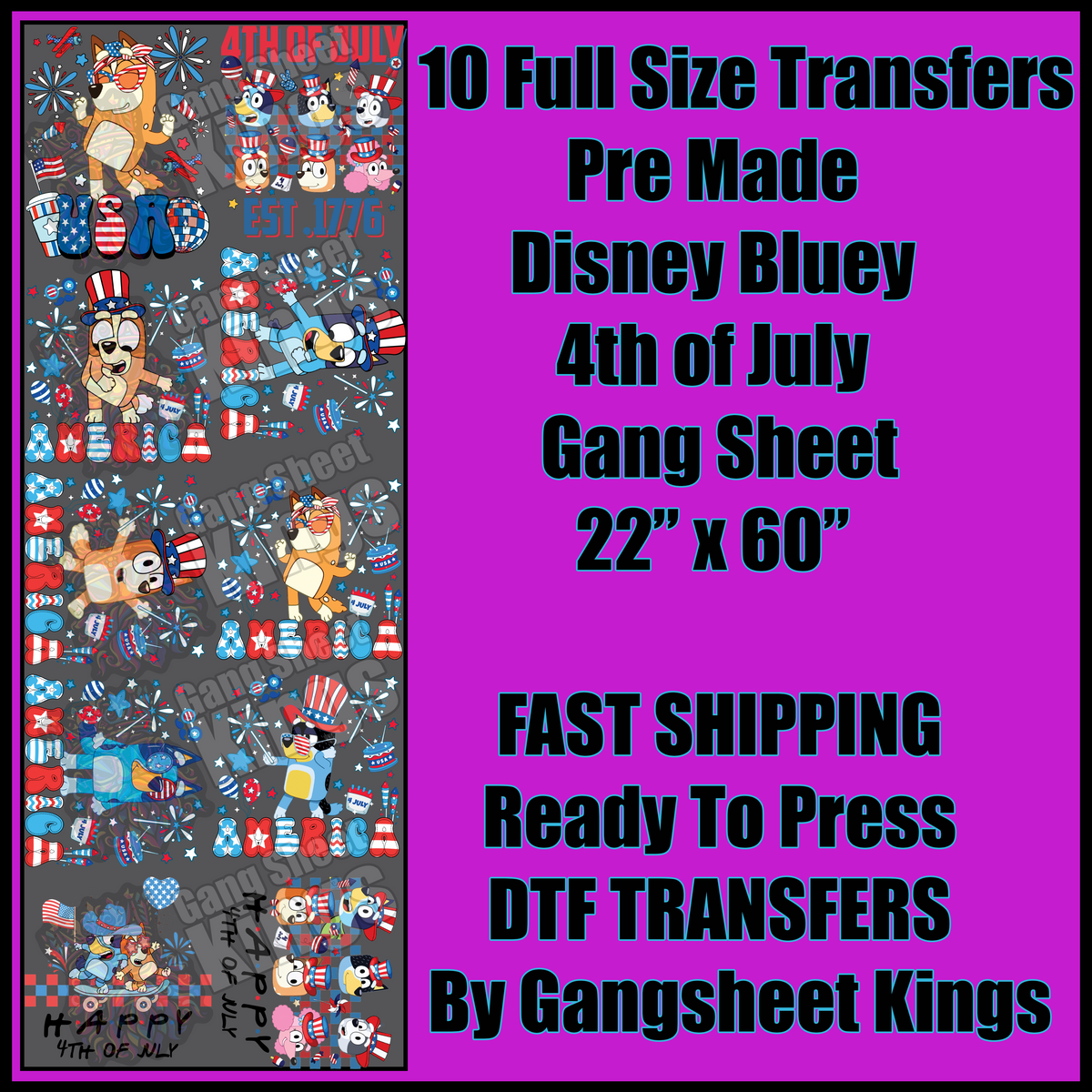 Disney Bluey 4th of July Gangsheet
