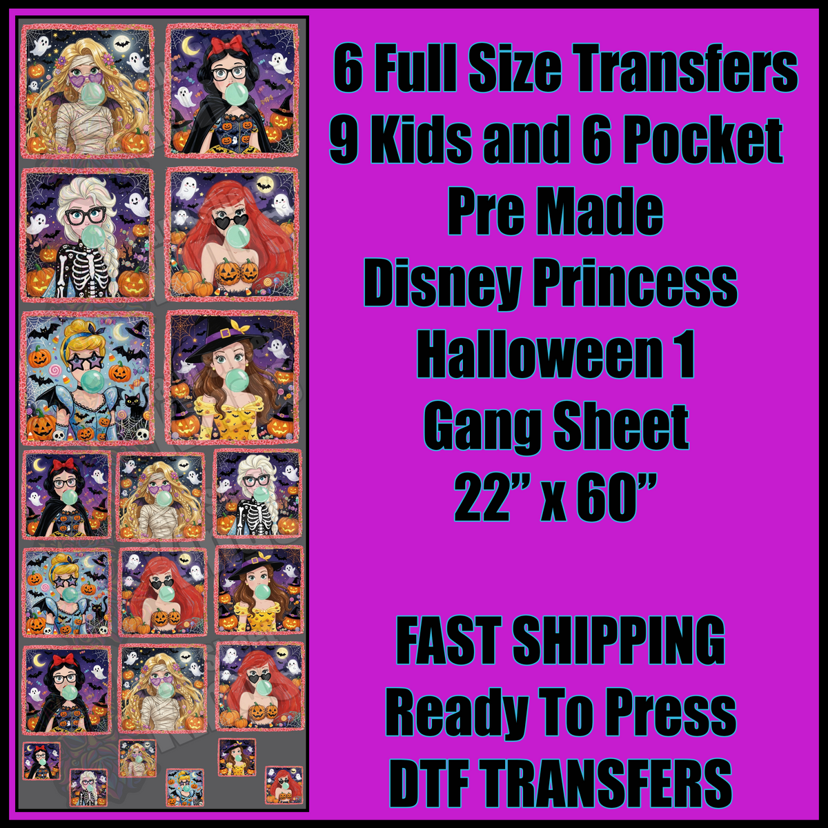 Disney Princess Halloween 1 Gangsheet
