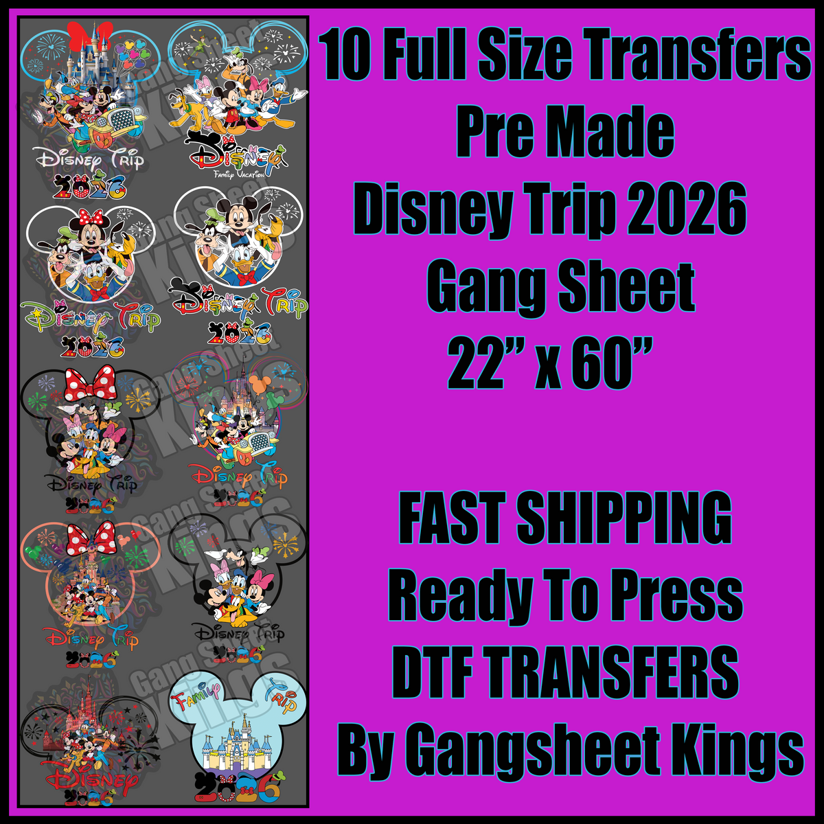 Disney Trip 2026 Gangsheet