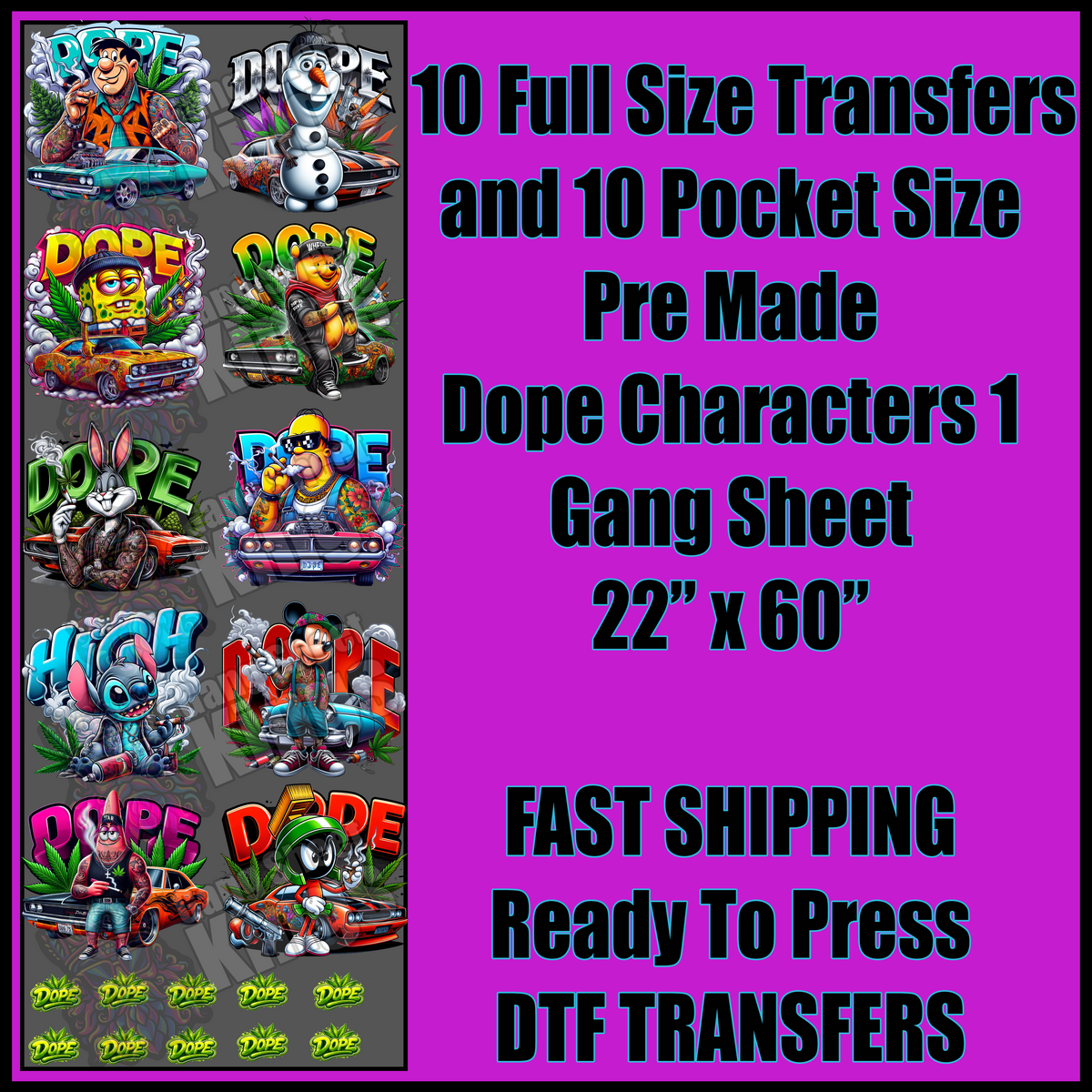 Dope Characters 1 Cartoons Gangsheet
