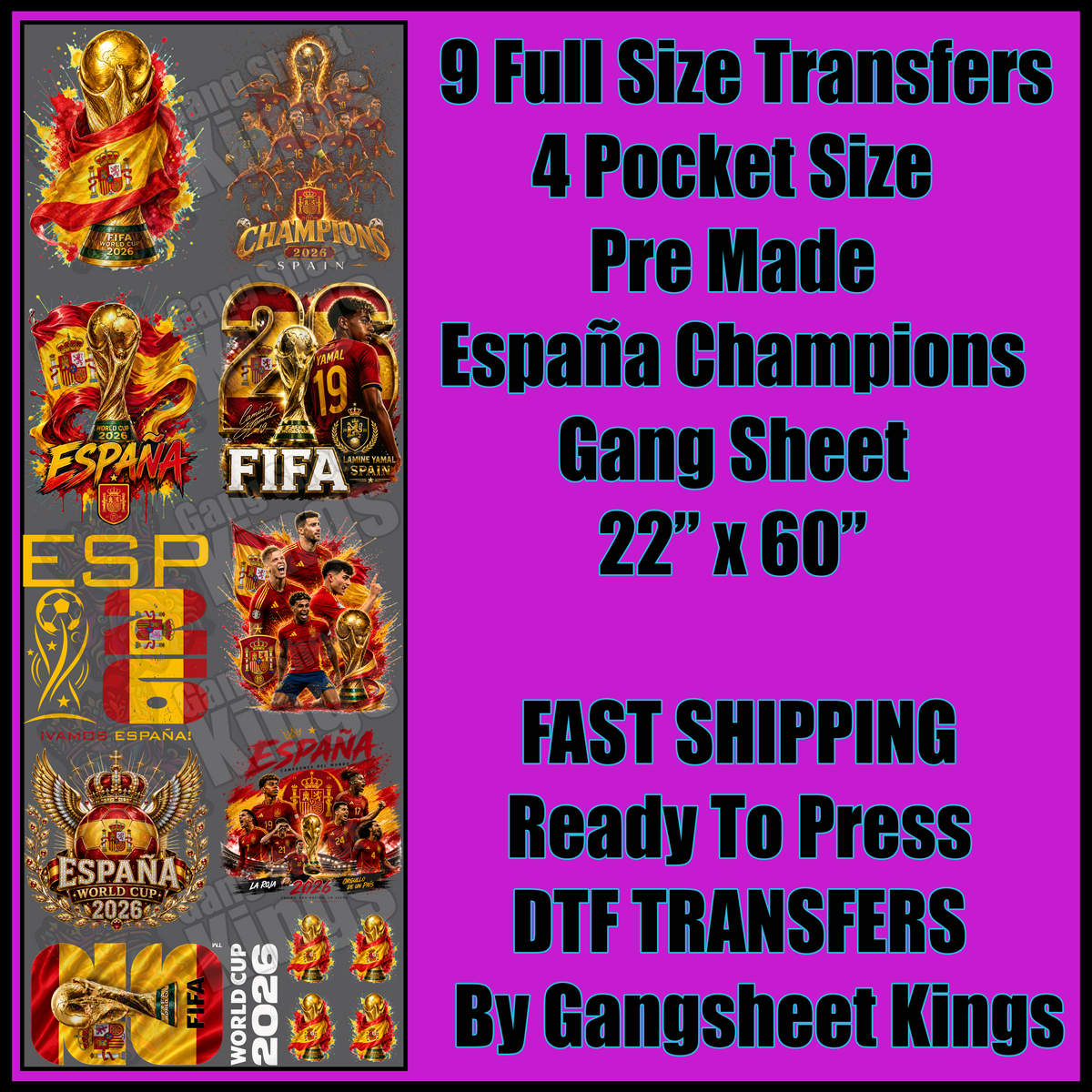 2026 World Cup Champions España Soccer Gangsheet
