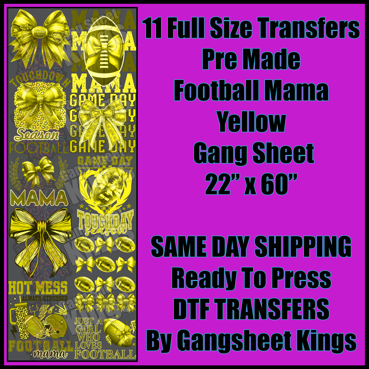 Football Mama Yellow Gang Sheet