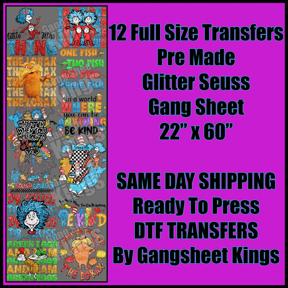 Glitter Dr Seuss Gangsheet