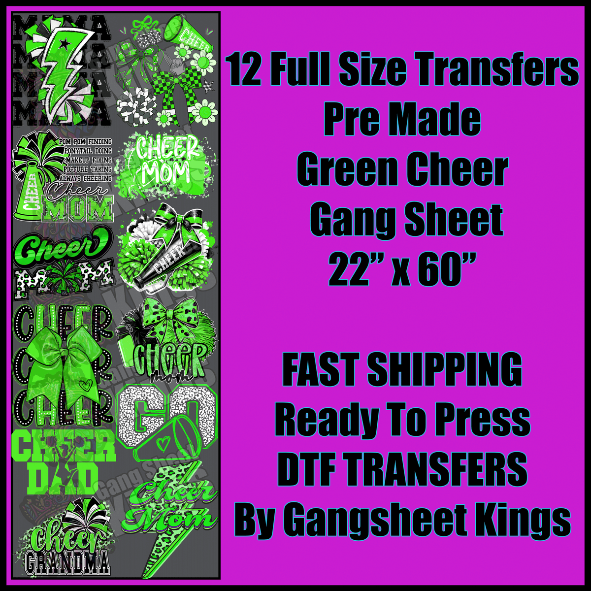 Green Cheer Sports Gangsheet