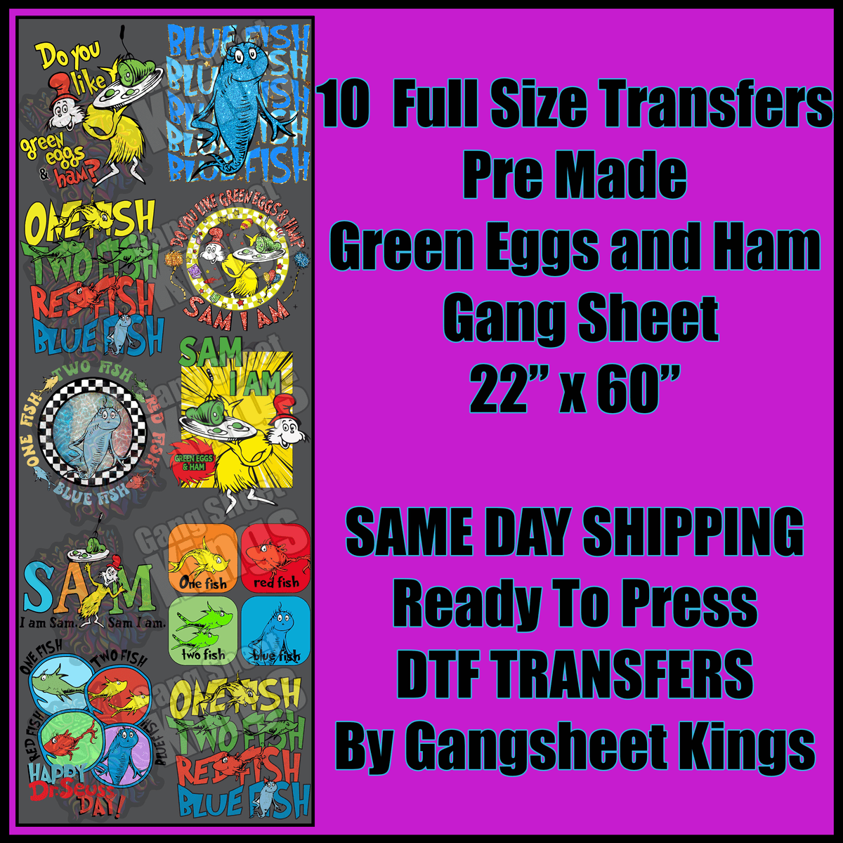 Dr Seuss Green Eggs & Ham Gangsheet