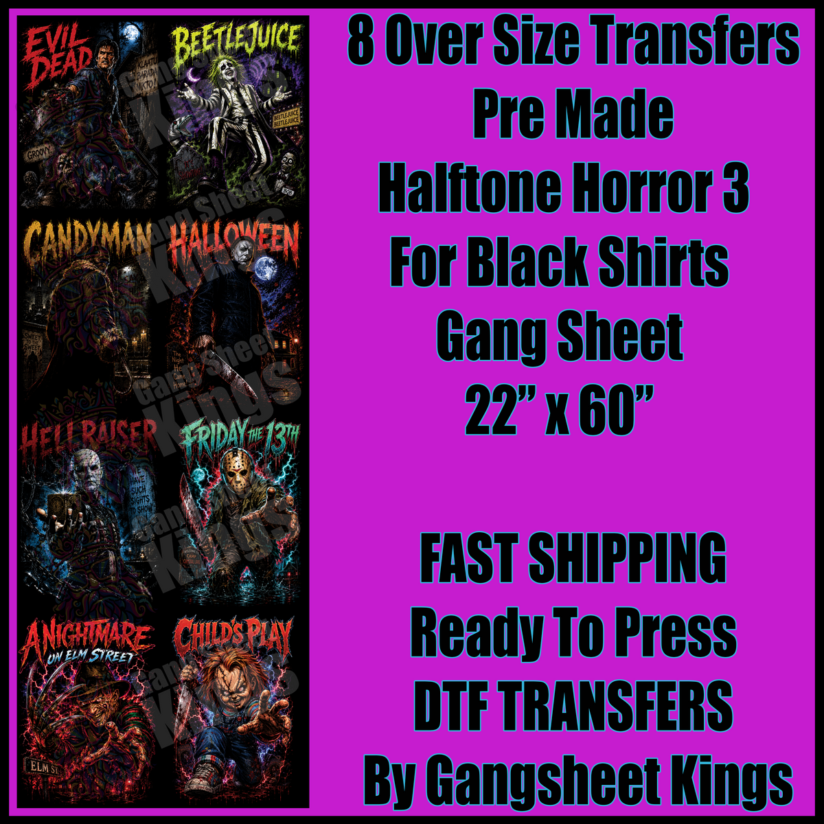 Halftone Horror 3 Halloween For Black Shirts Gangsheet