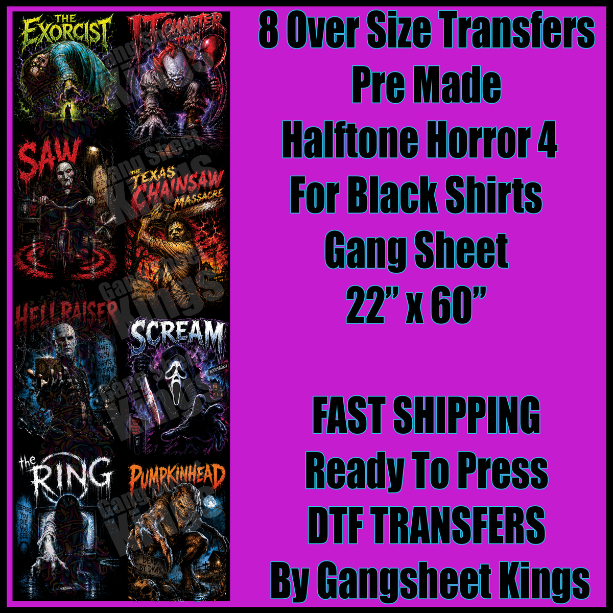 Halftone Horror 4 Halloween For Black Shirts Gangsheet