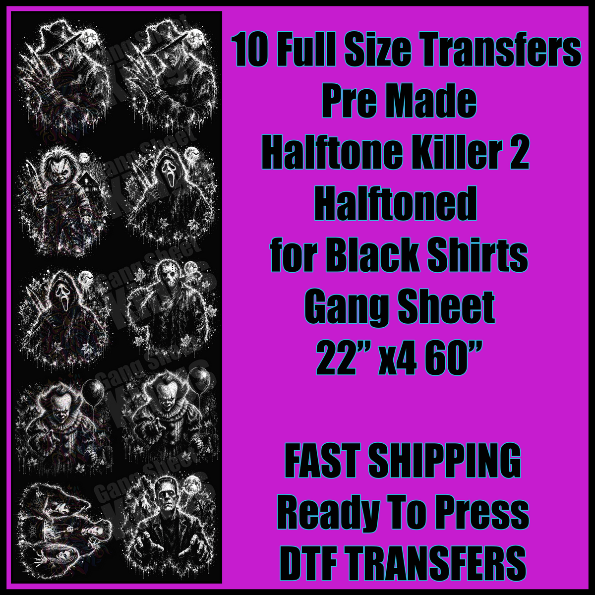 Halftone Killer 2 Halloween For Black Shirts Gangsheet