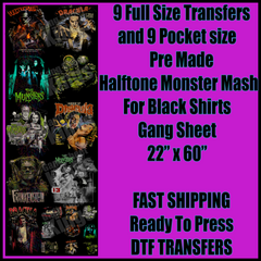 Halftone Monster Mash Halloween For Black Shirts Gangsheet