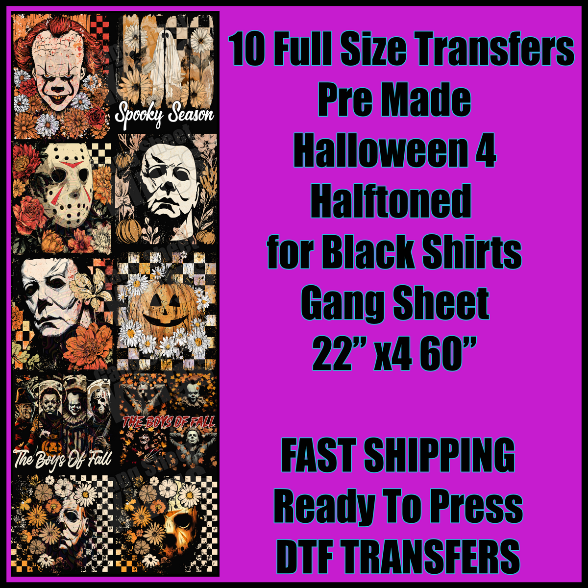 Halloween 4 Halftoned For Black Shirts Gangsheet