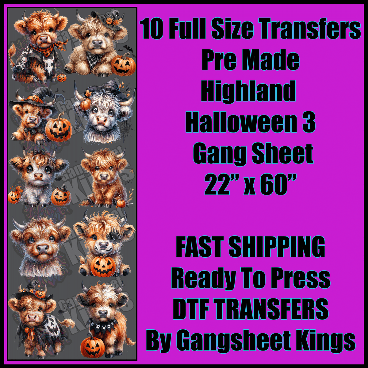 Highland Cow 3 Halloween Gangsheet
