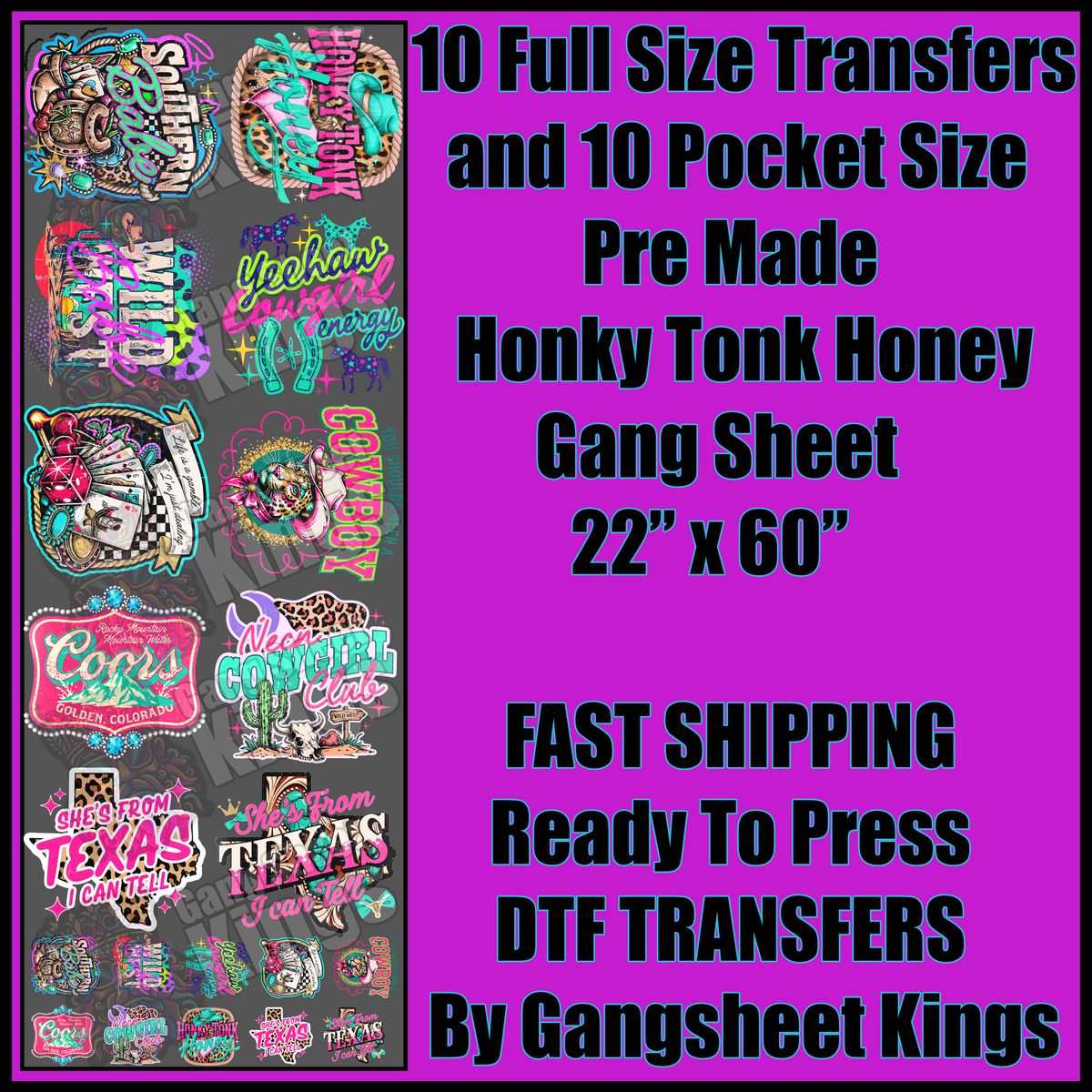 Honky Tonk Honey Western Gangsheet