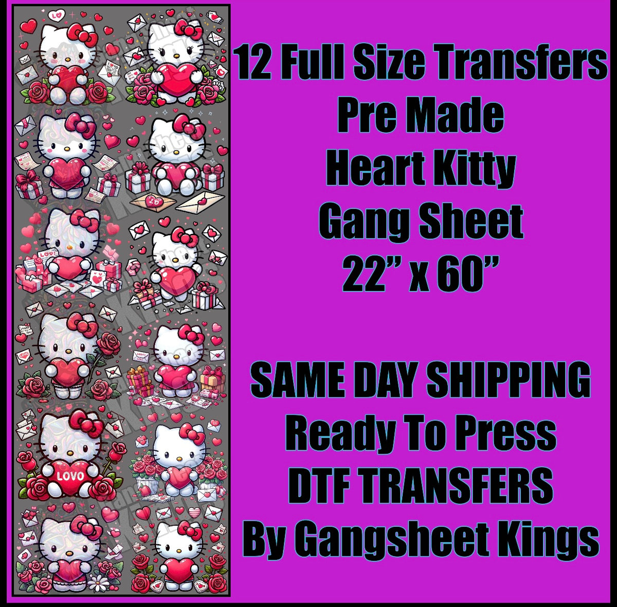 Heart  Hello Kitty Adult Gangsheet