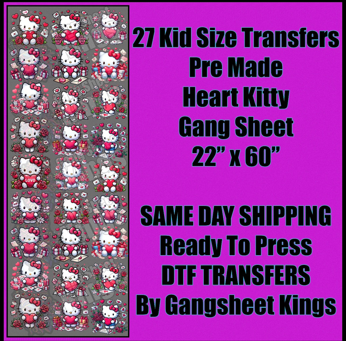 Kids Heart Hello Kitty Gangsheet