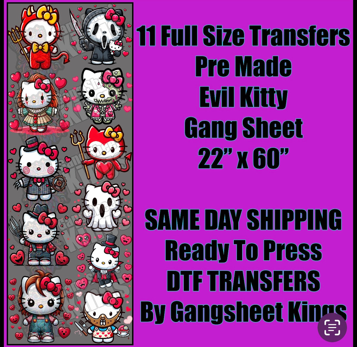 Killer Hello Kitty Halloween Gangsheet