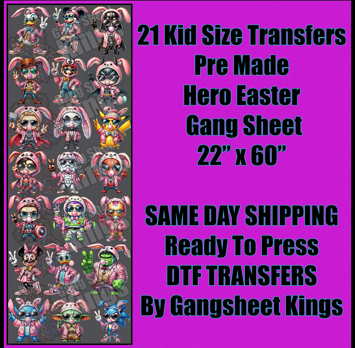 Kids Super Hero Easter  Gangsheet